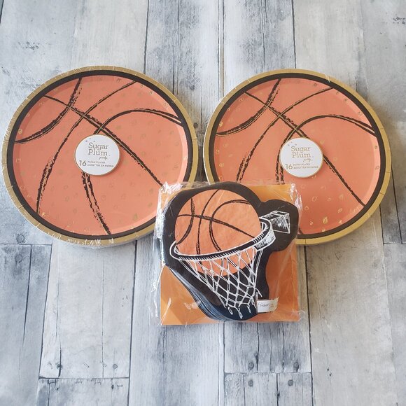 NWT - Sugar Plum Party Paper Basketball Plates (32) and Napkins (40) - Picture 1 of 3